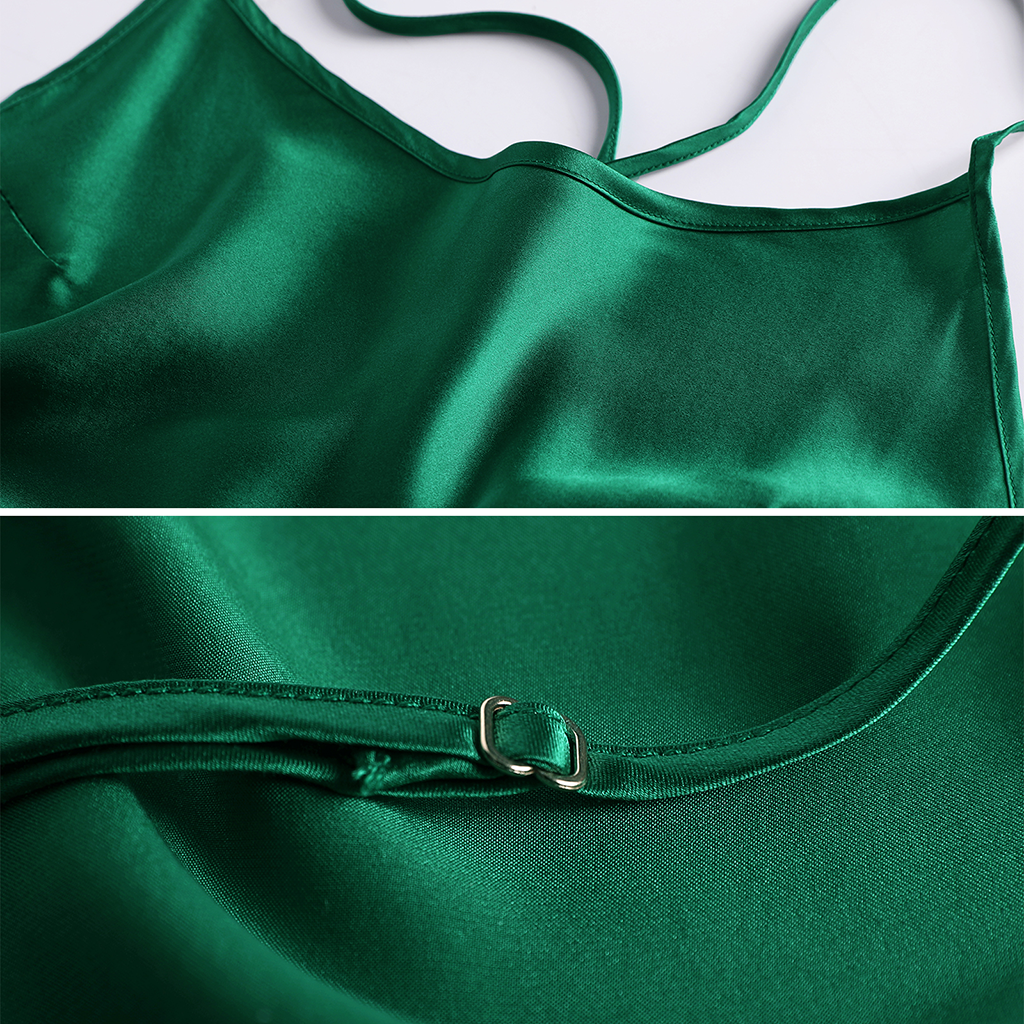 Chemise de nuit à bretelles en soie de couleur unie avec dos fendu