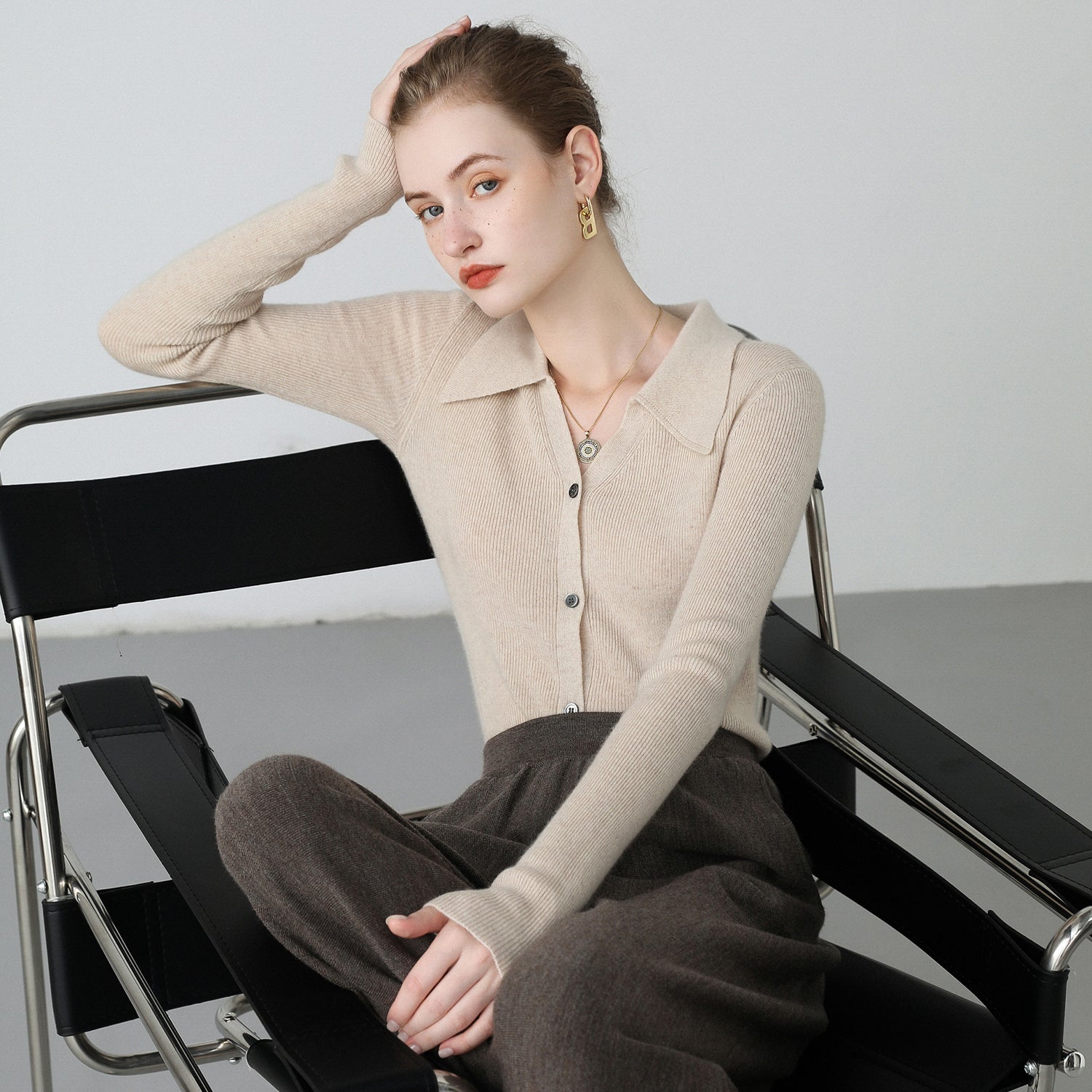 Cardigan Femme Col Polo en Cachemire