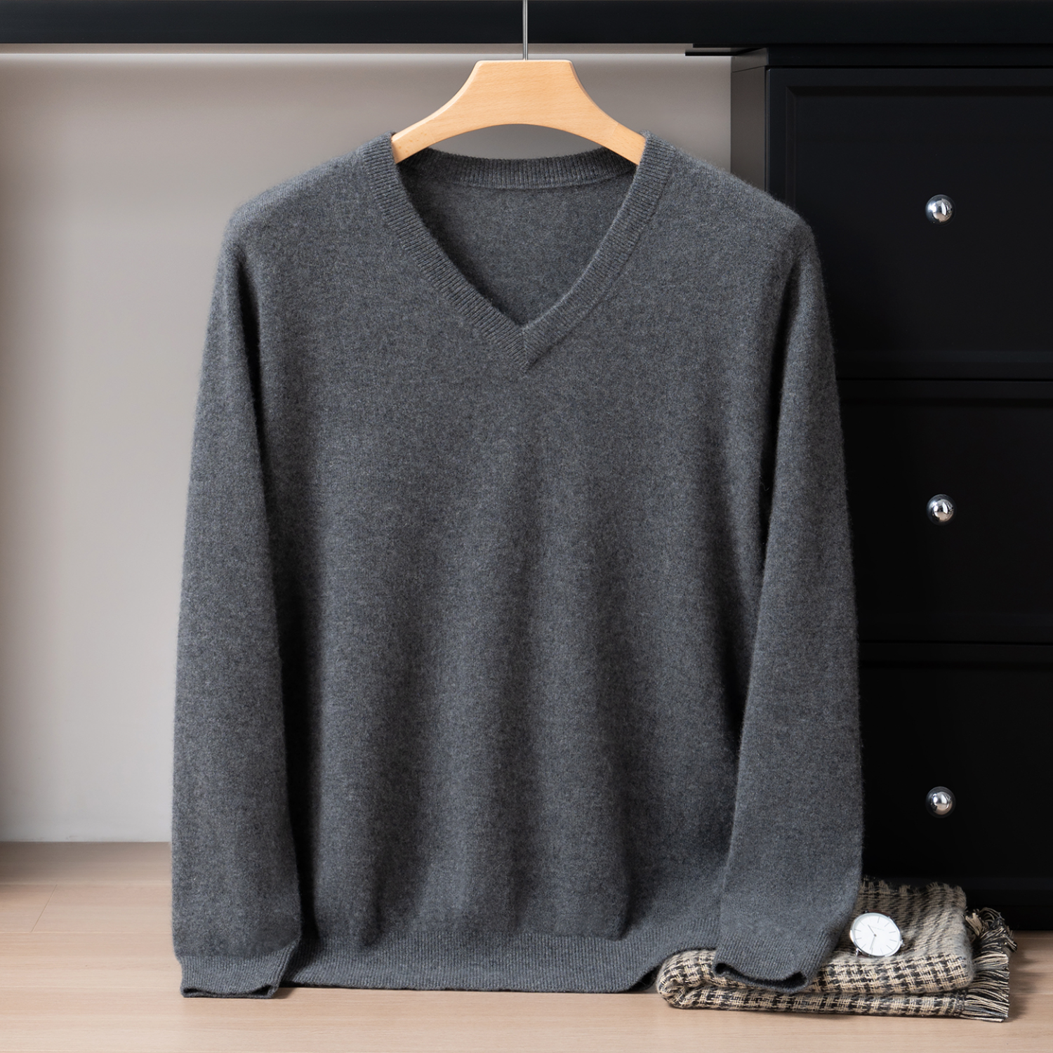 Pull Homme Col V 100 Cachemire