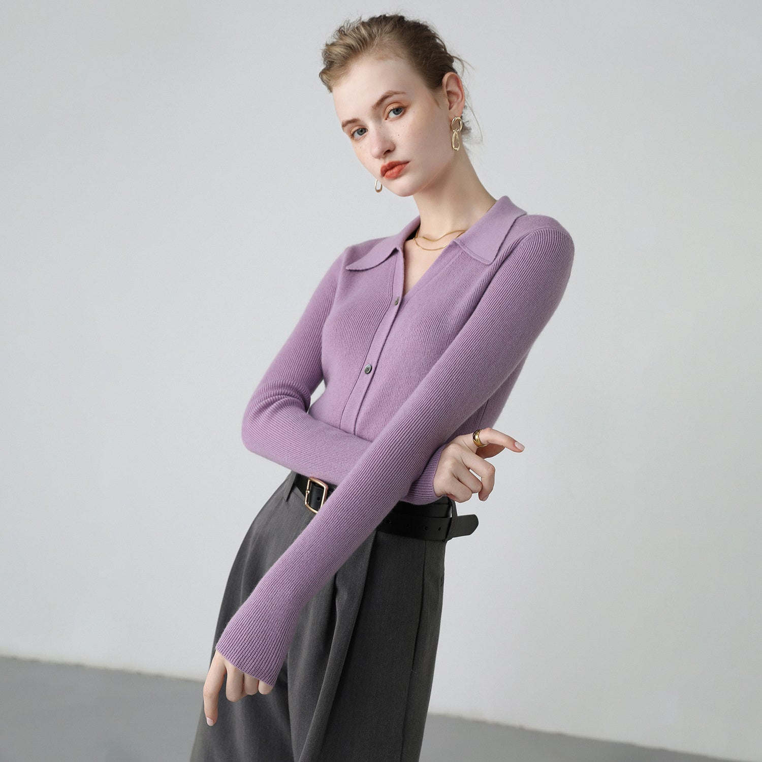 Cardigan Femme Col Polo en Cachemire