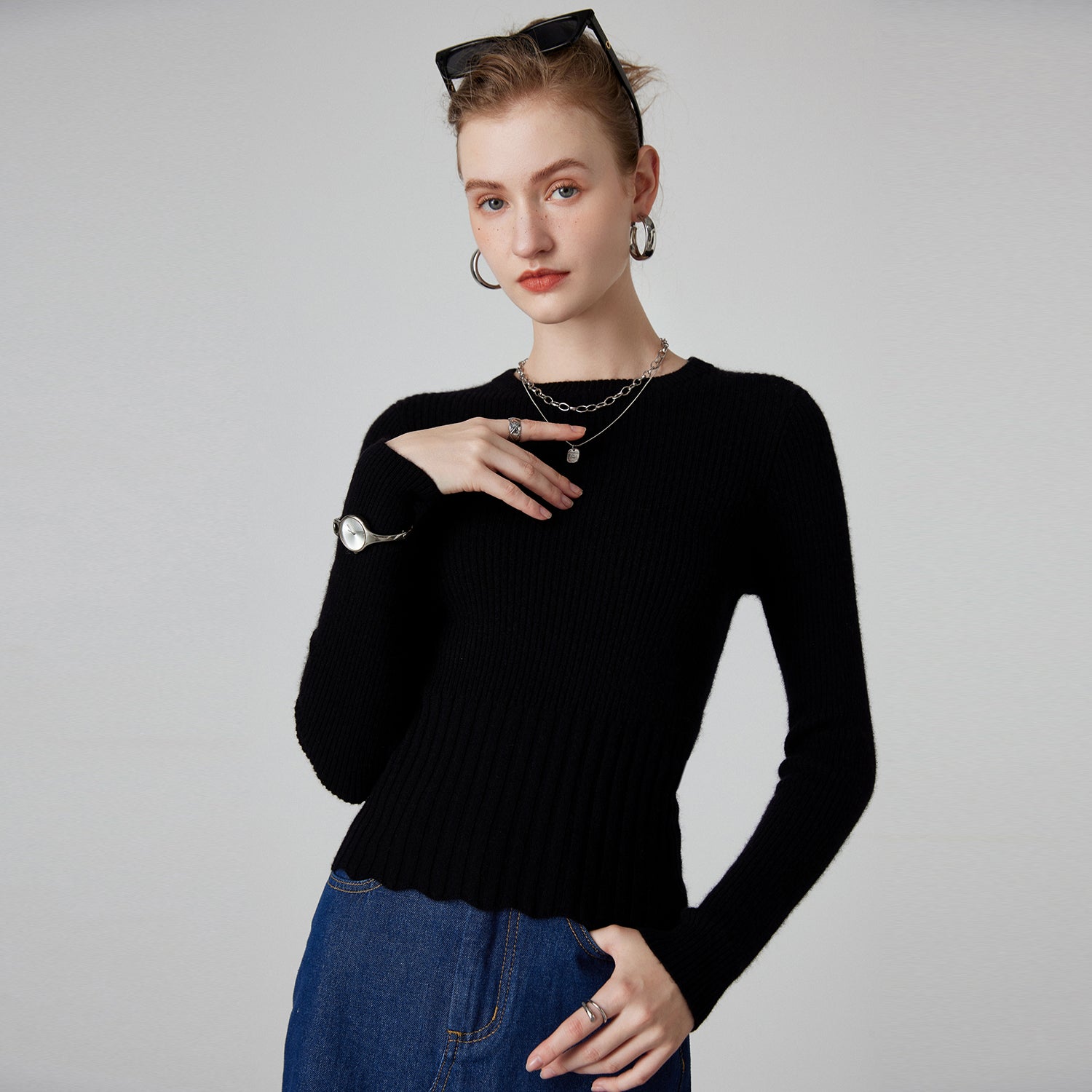 Pull en Cachemire à Ourlet Dentelle