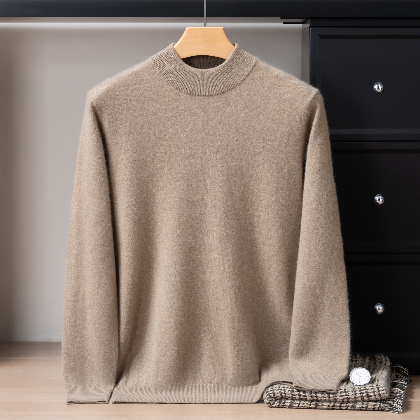 Pull Homme Classique en Cachemire avec Col Bordé