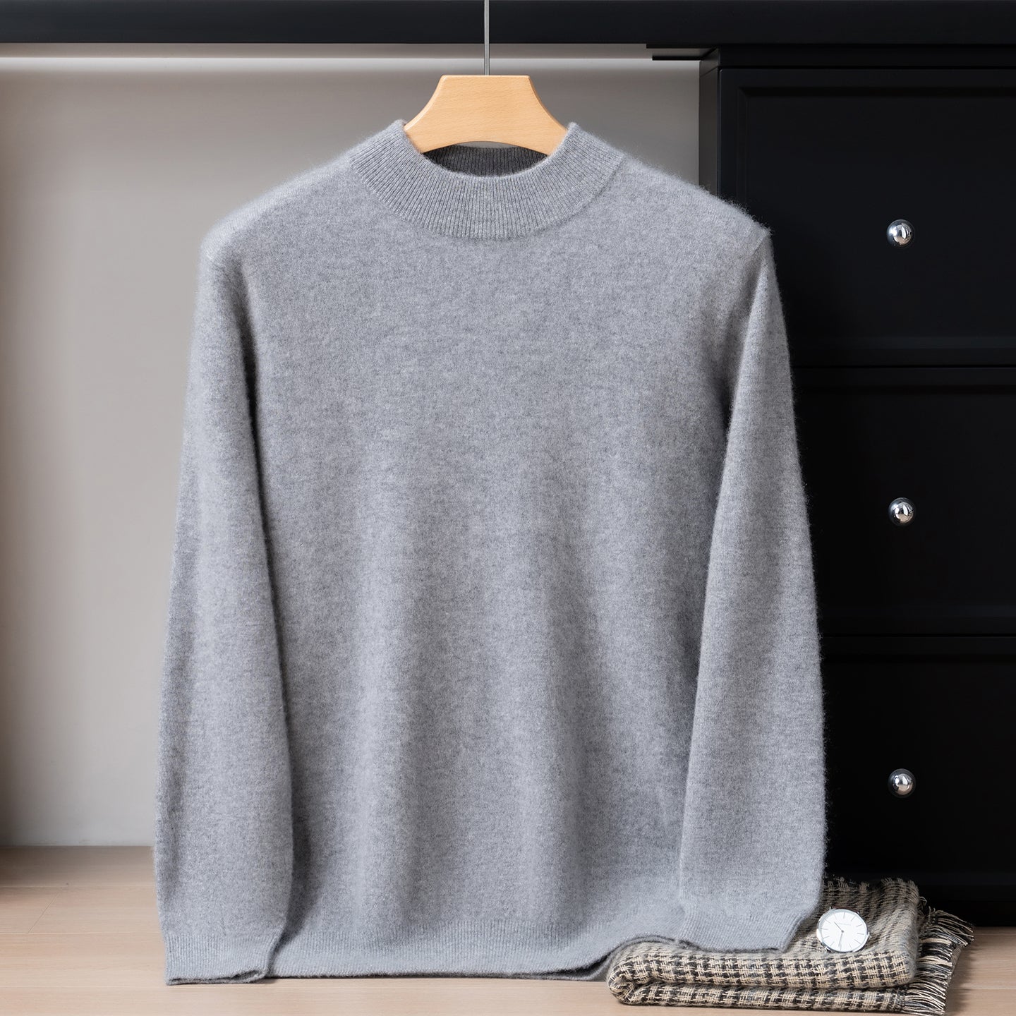 Pull Homme Classique en Cachemire avec Col Bordé