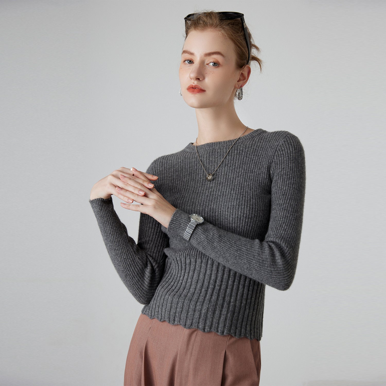 Pull en Cachemire à Ourlet Dentelle