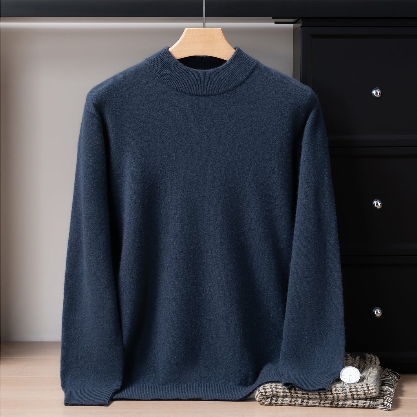 Pull Homme Classique en Cachemire avec Col Bordé