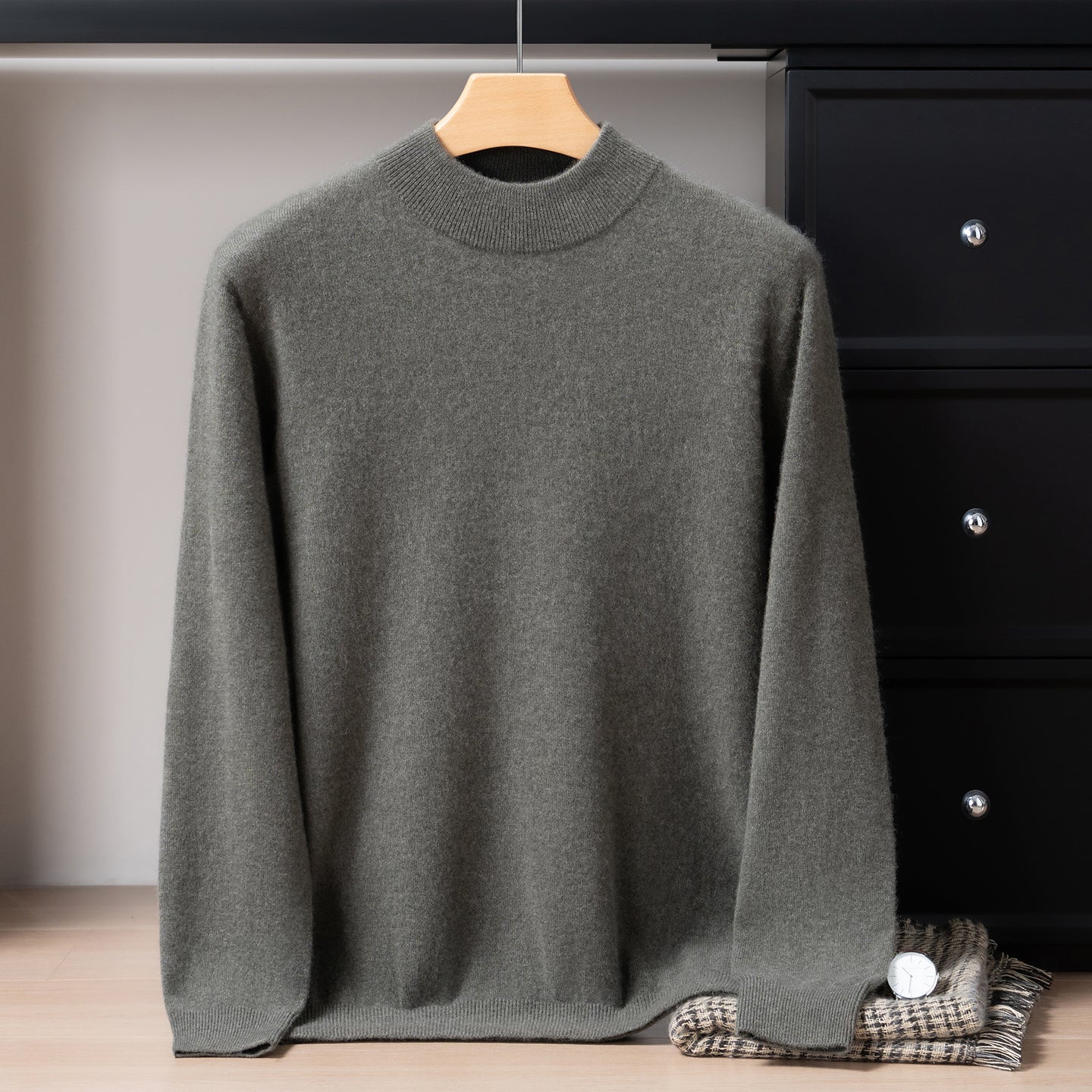 Pull Homme Classique en Cachemire avec Col Bordé