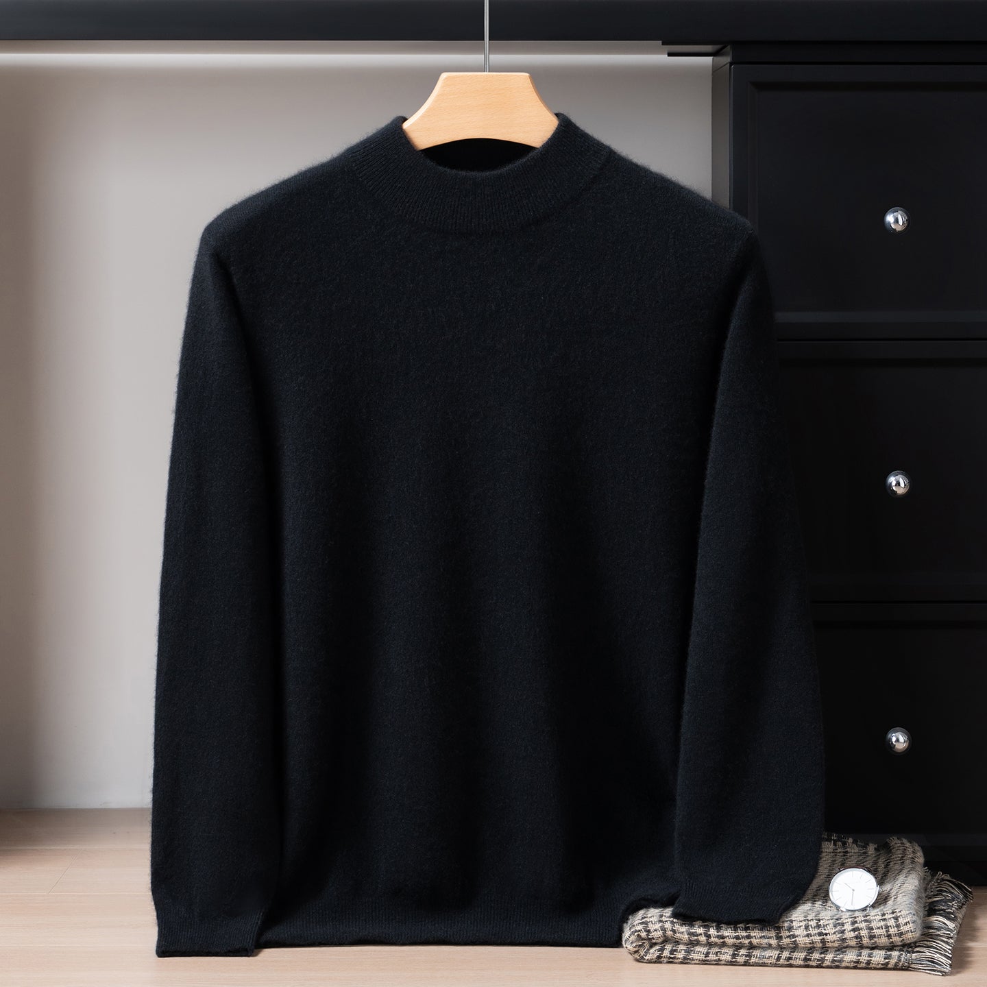 Pull Homme Classique en Cachemire avec Col Bordé