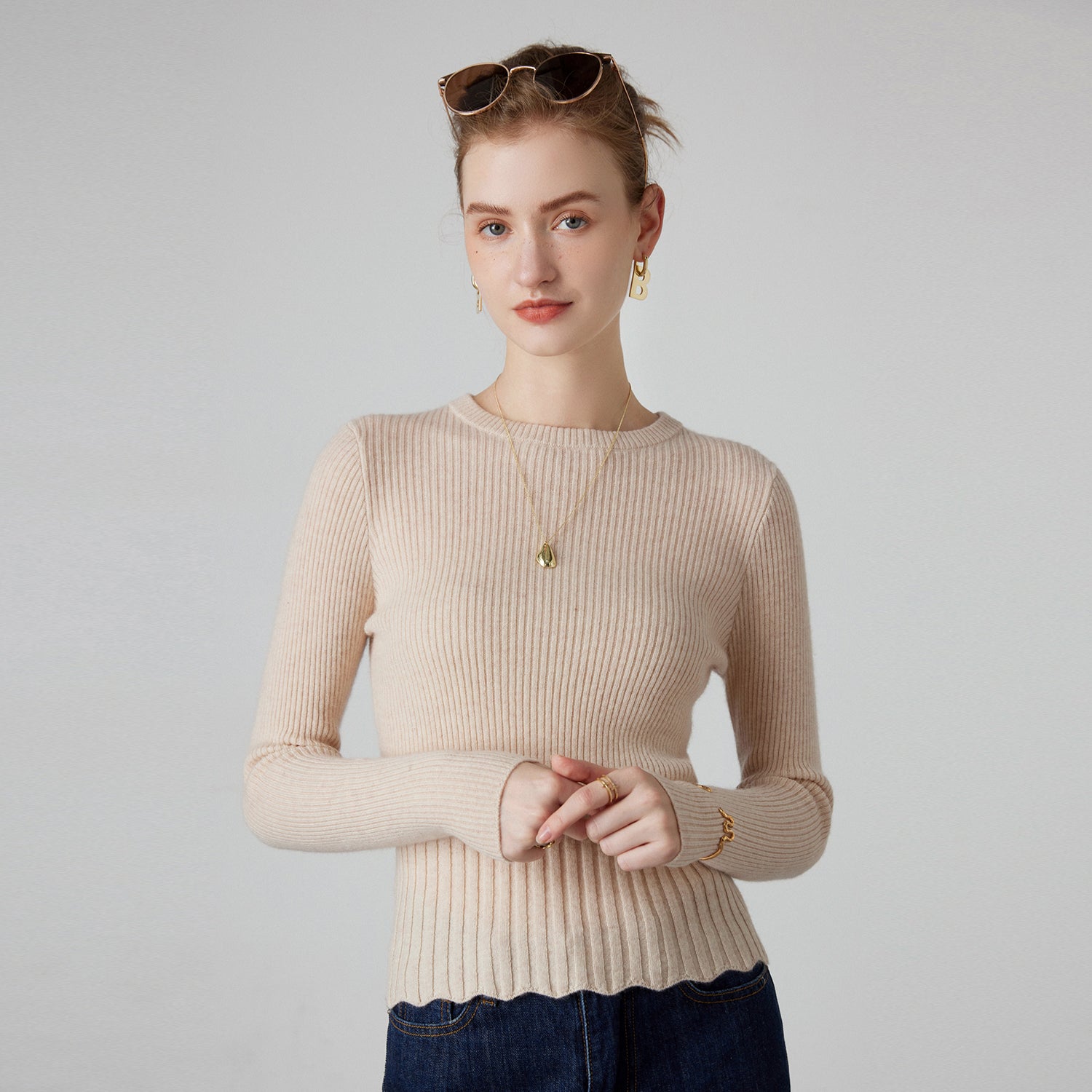 Pull en Cachemire à Ourlet Dentelle