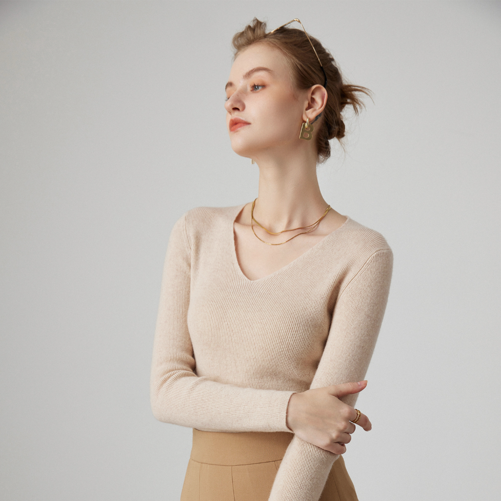 Pull Femme Col V en Cachemire Laine