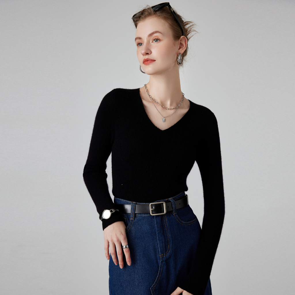 Pull Femme Col V en Cachemire Laine