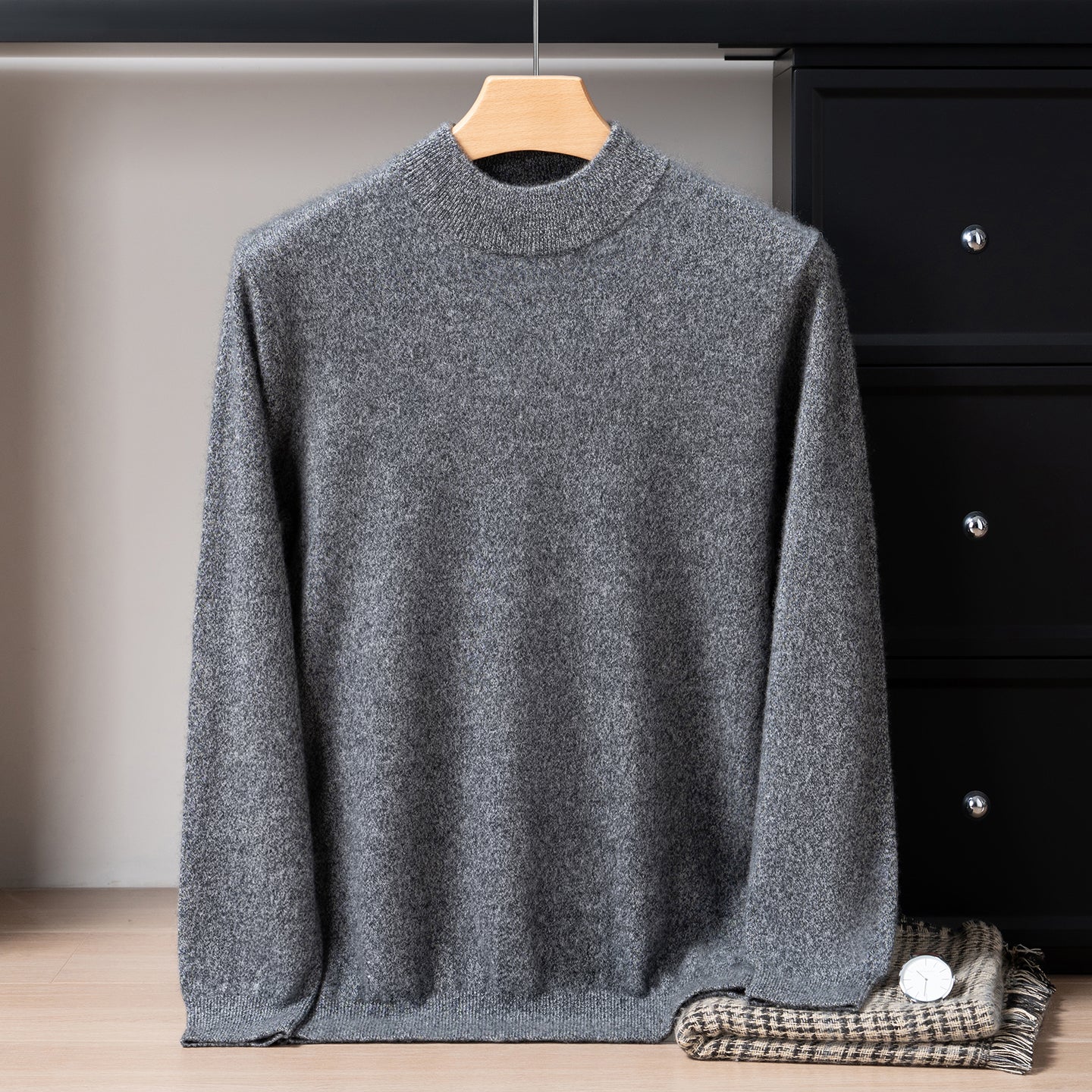 Pull Homme Classique en Cachemire avec Col Bordé