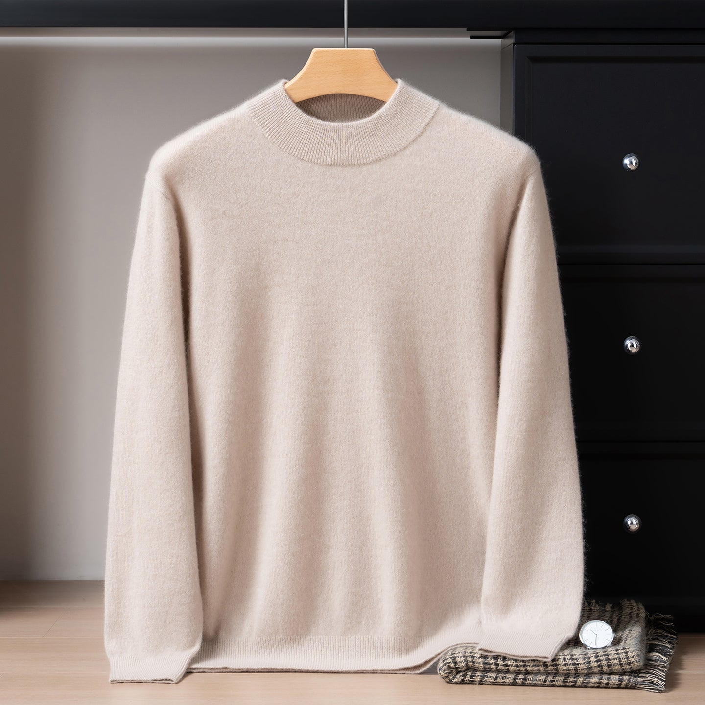 Pull Homme Classique en Cachemire avec Col Bordé
