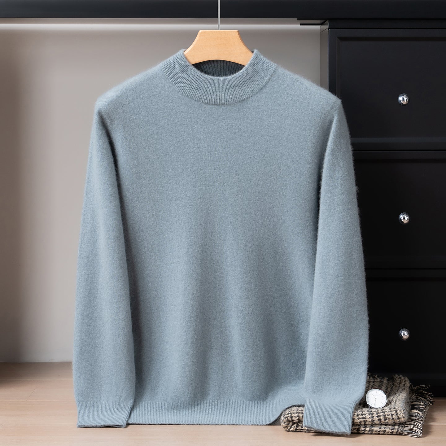 Pull Homme Classique en Cachemire avec Col Bordé