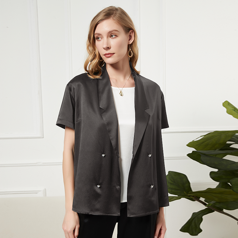 Blazer femme en soie à manches courtes classique