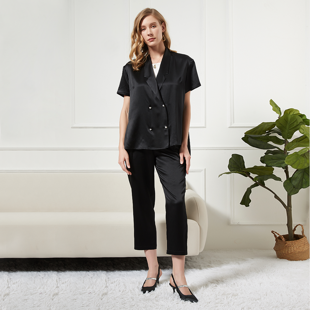 Blazer femme en soie à manches courtes classique