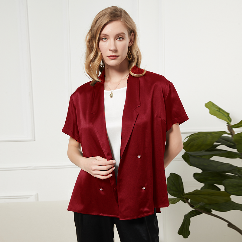 Blazer femme en soie à manches courtes classique