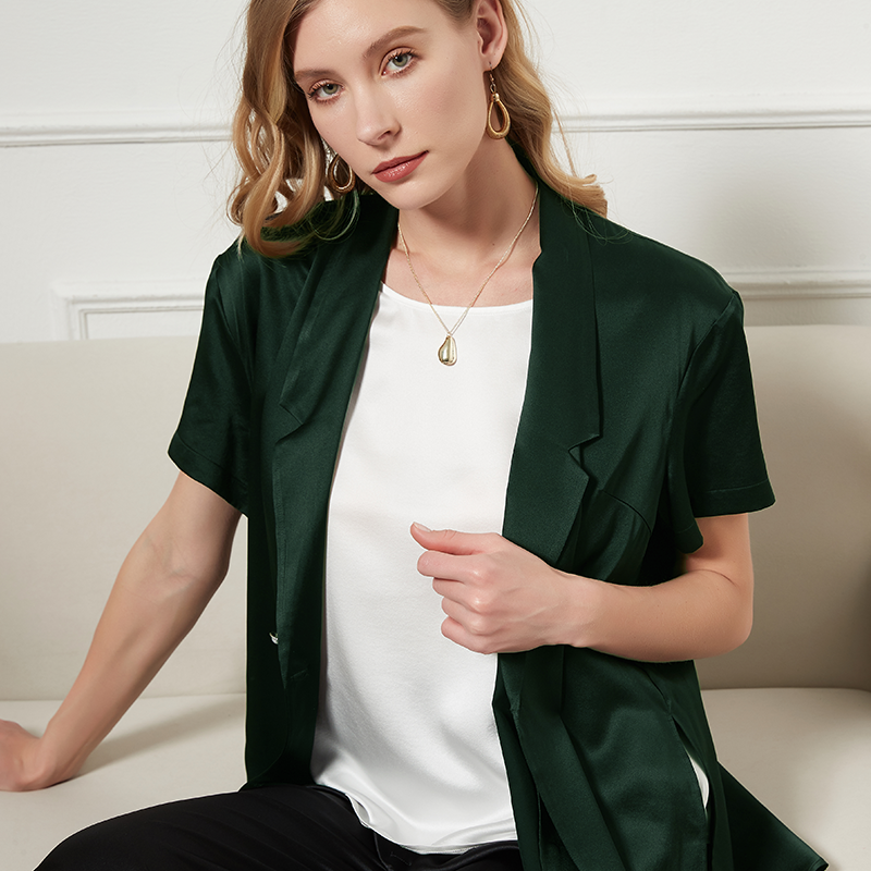 Blazer femme en soie à manches courtes classique