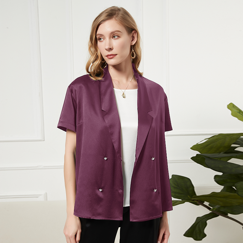 Blazer femme en soie à manches courtes classique