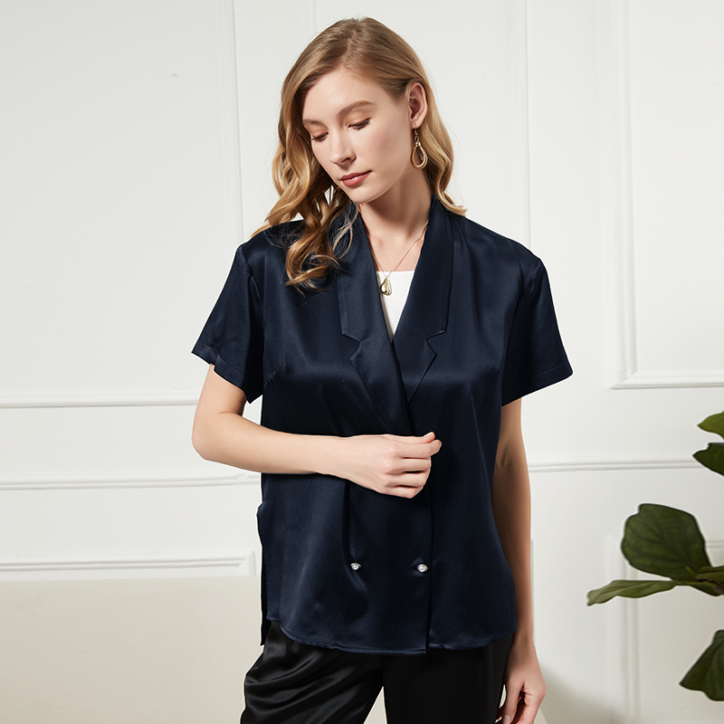 Blazer femme en soie à manches courtes classique