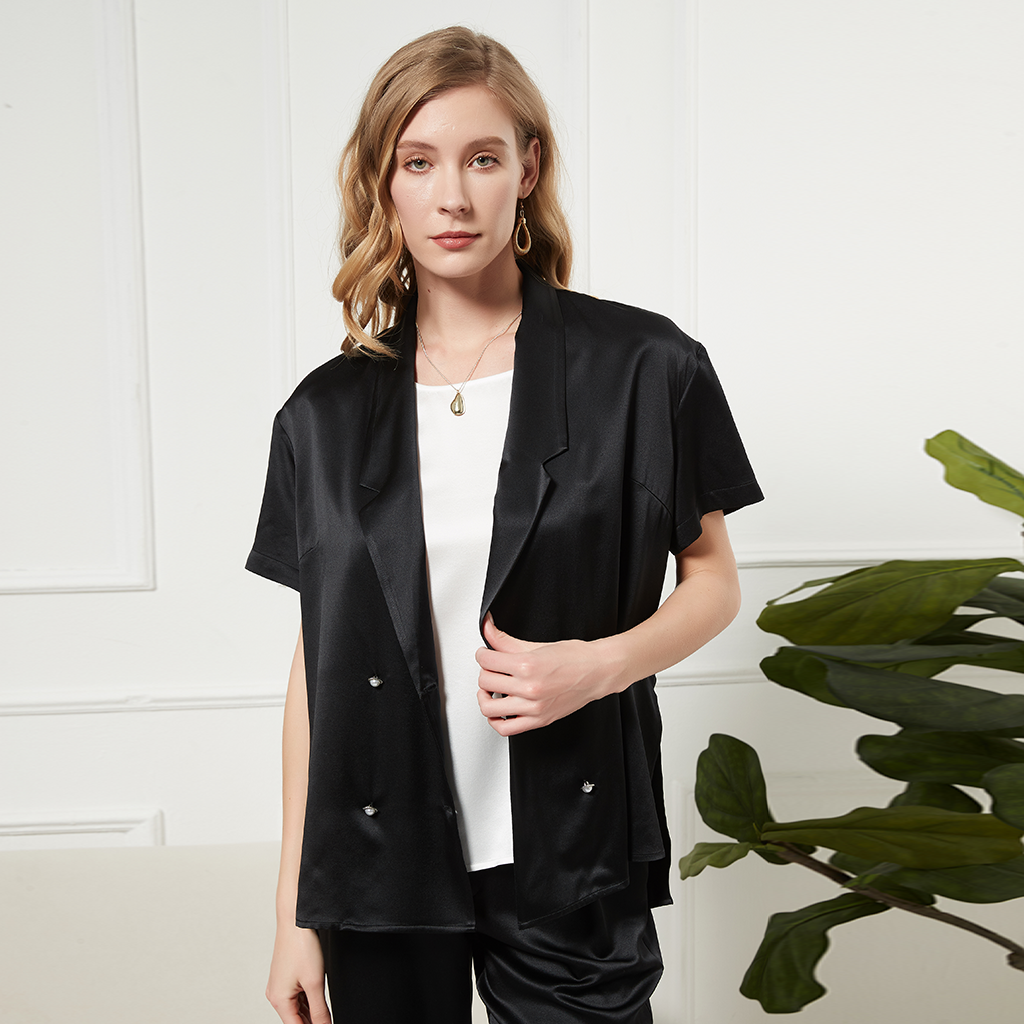 Blazer femme en soie à manches courtes classique
