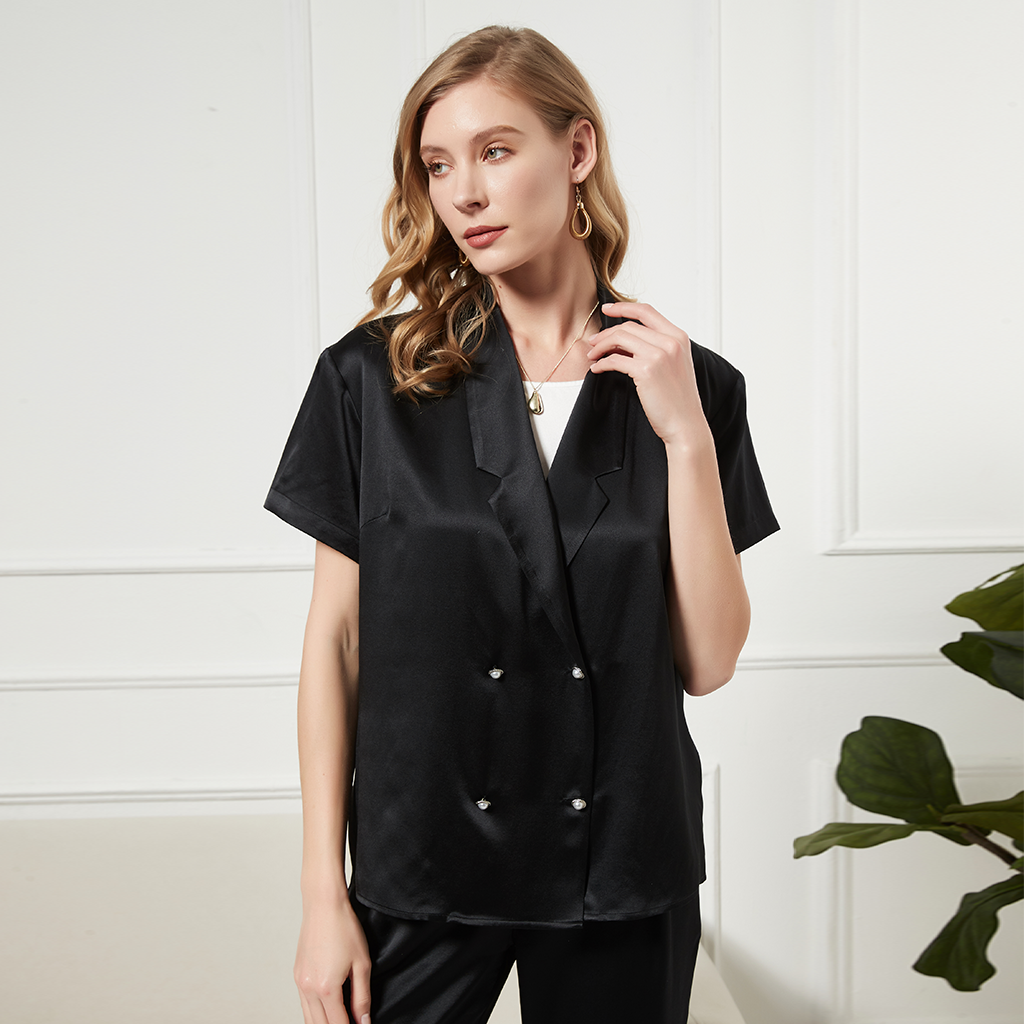 Blazer femme en soie à manches courtes classique