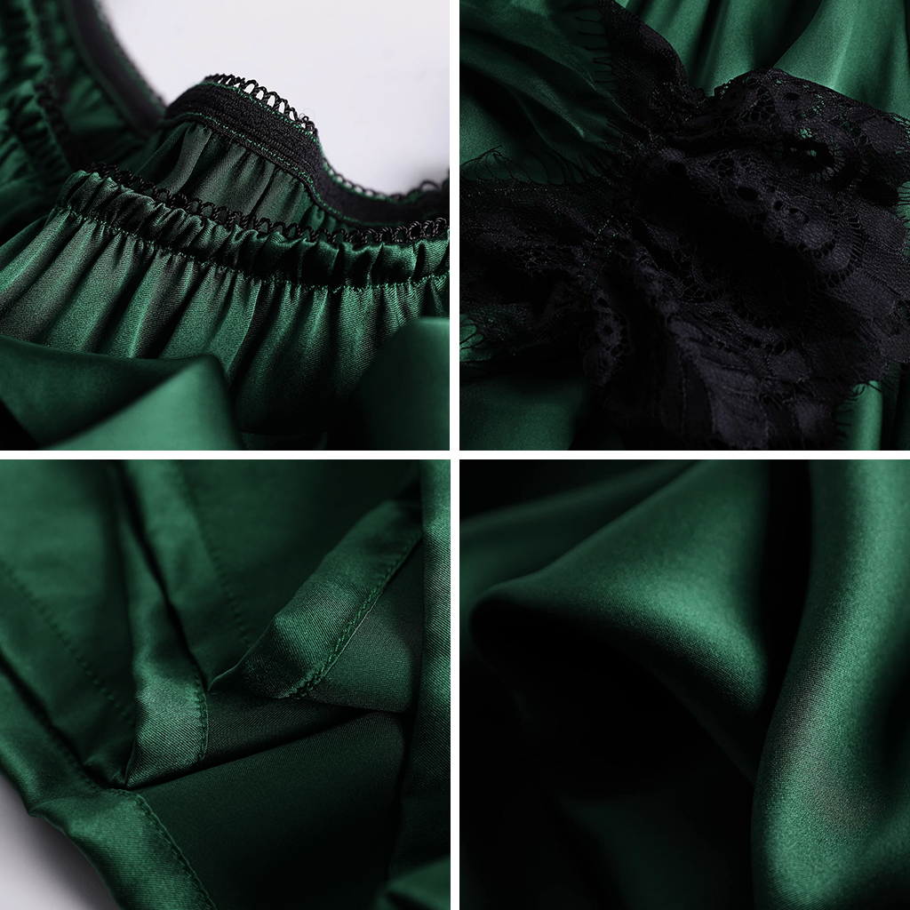 Chemise de nuit en soie avec poignets en dentelle