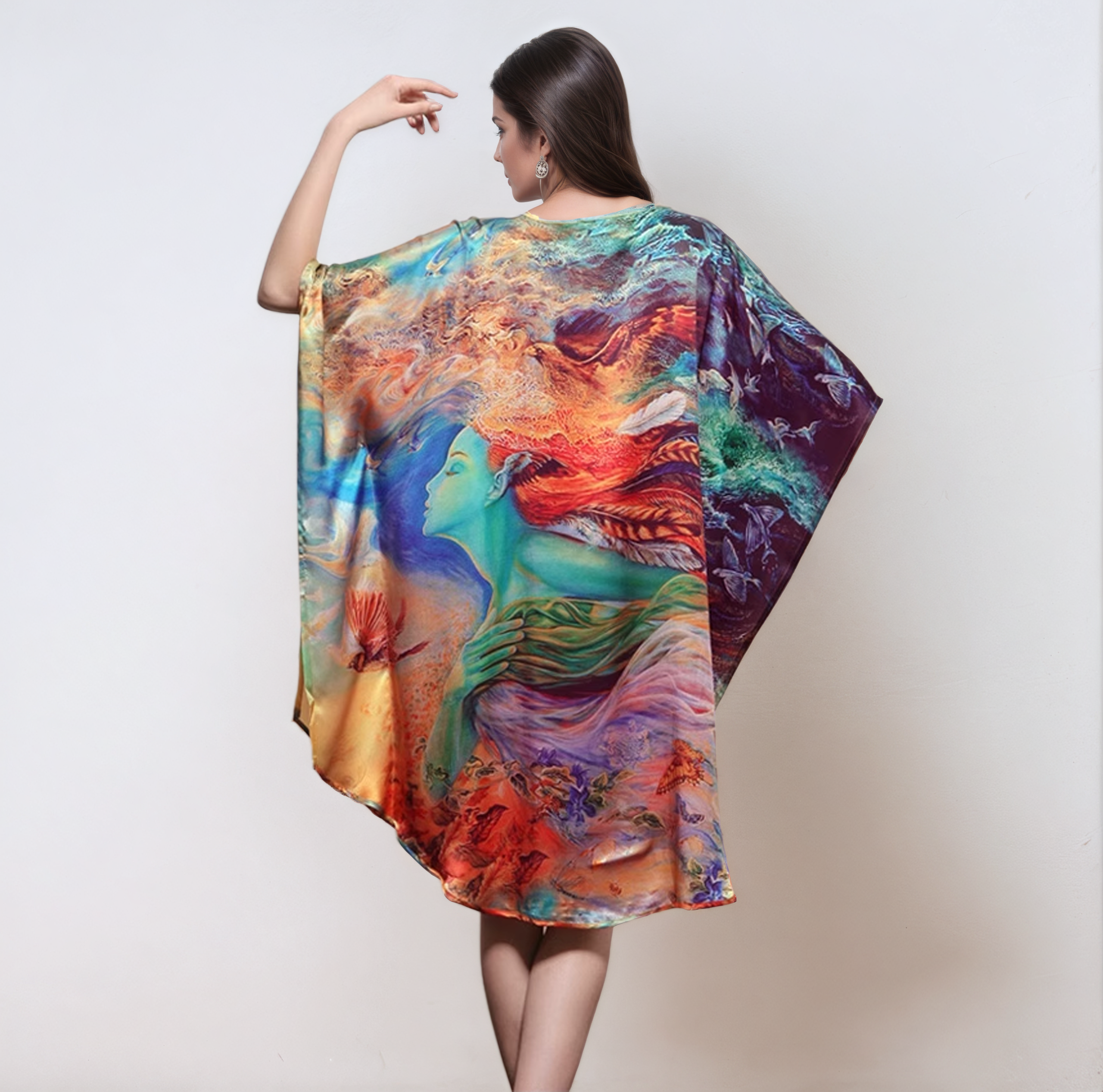 Chemise de nuit ample en soie colorée à manches chauve-souris