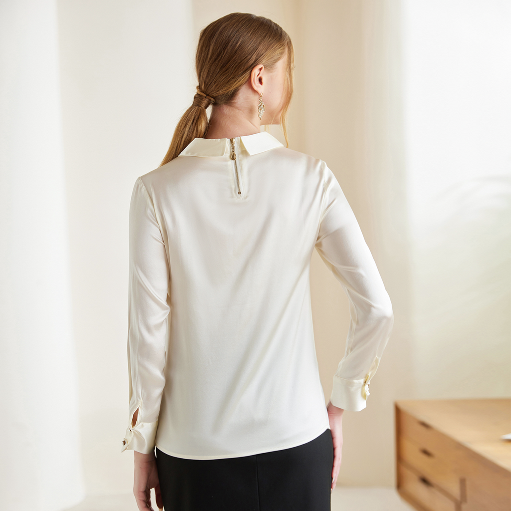 Chemisier femme en soie à boutons perles synthétiques