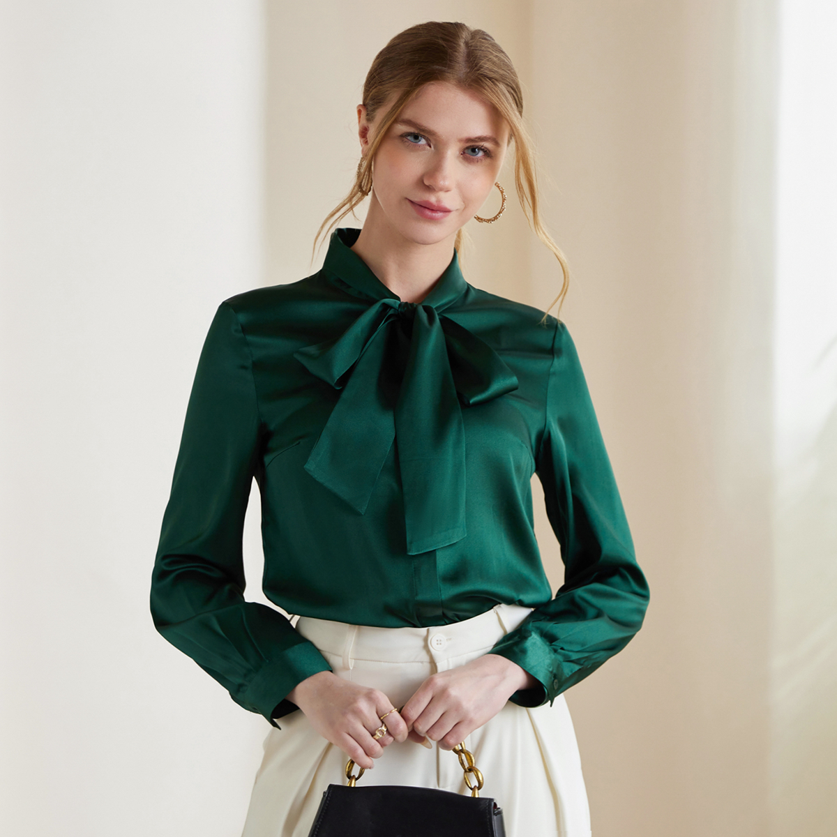 Chemise femme en soie à ruban décoratif