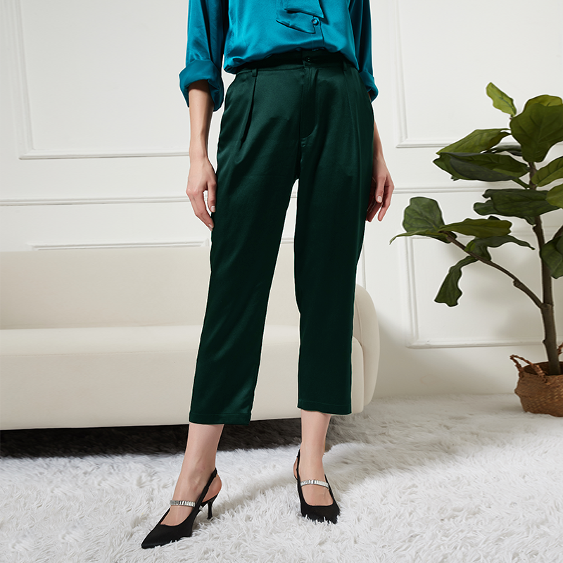 Pantalon femme en soie longueur ankle à poches
