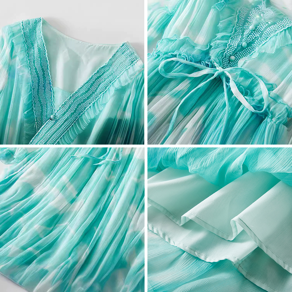 Robe en soie georgette dégradée bleu lac