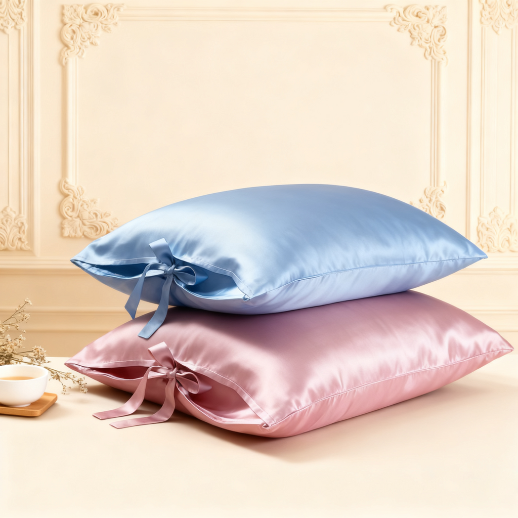 19 Momme Prémium Taie d'oreiller en soie avec ruban