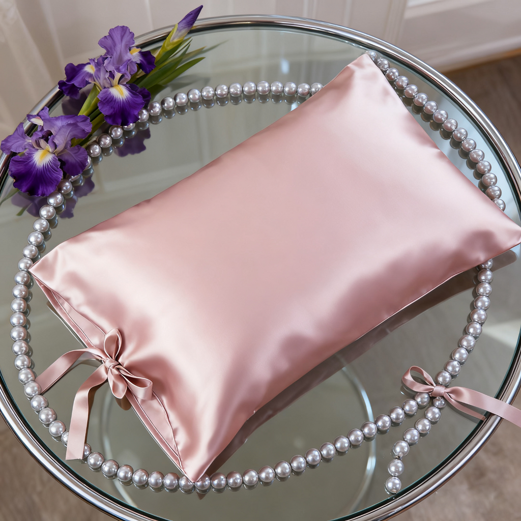 19 Momme Prémium Taie d'oreiller en soie avec ruban