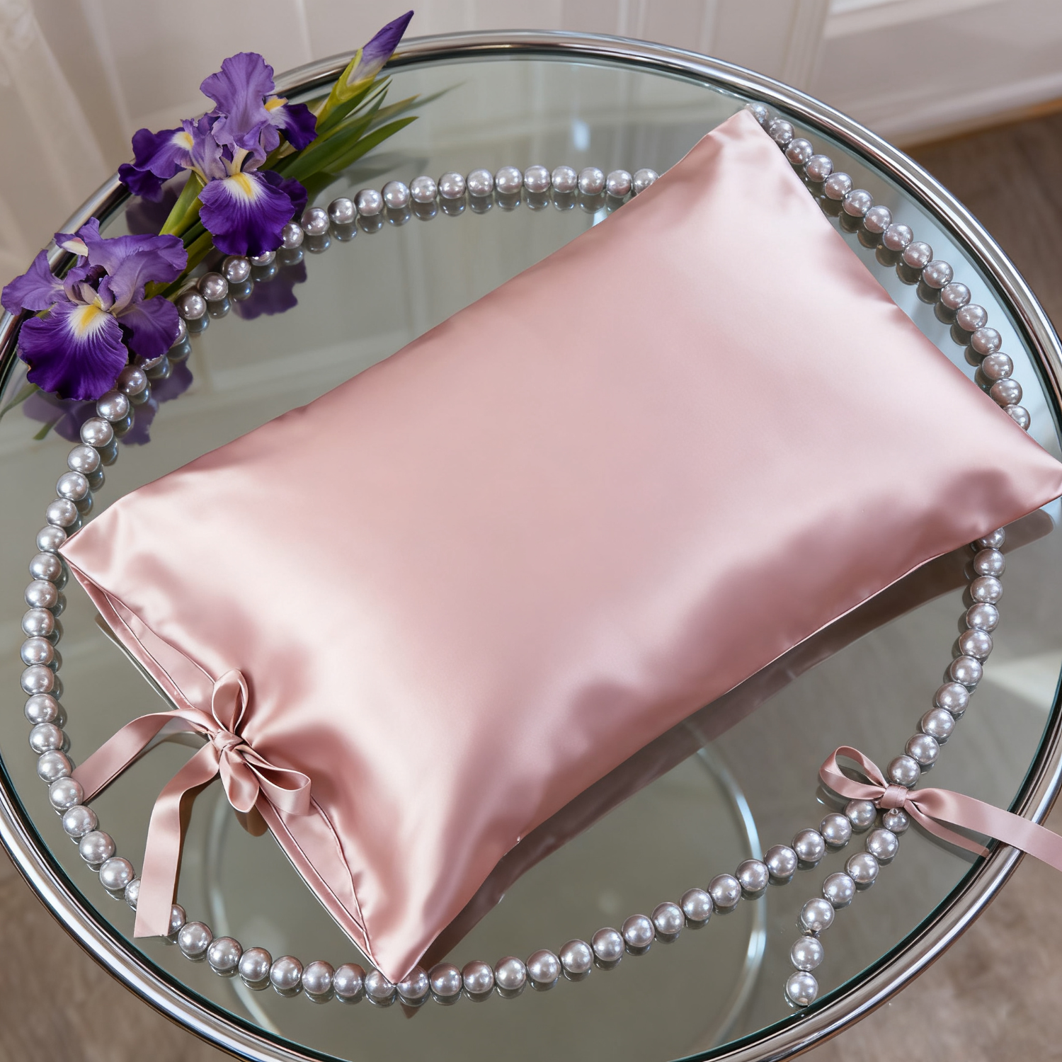 19 Momme Prémium Taie d'oreiller en soie avec ruban