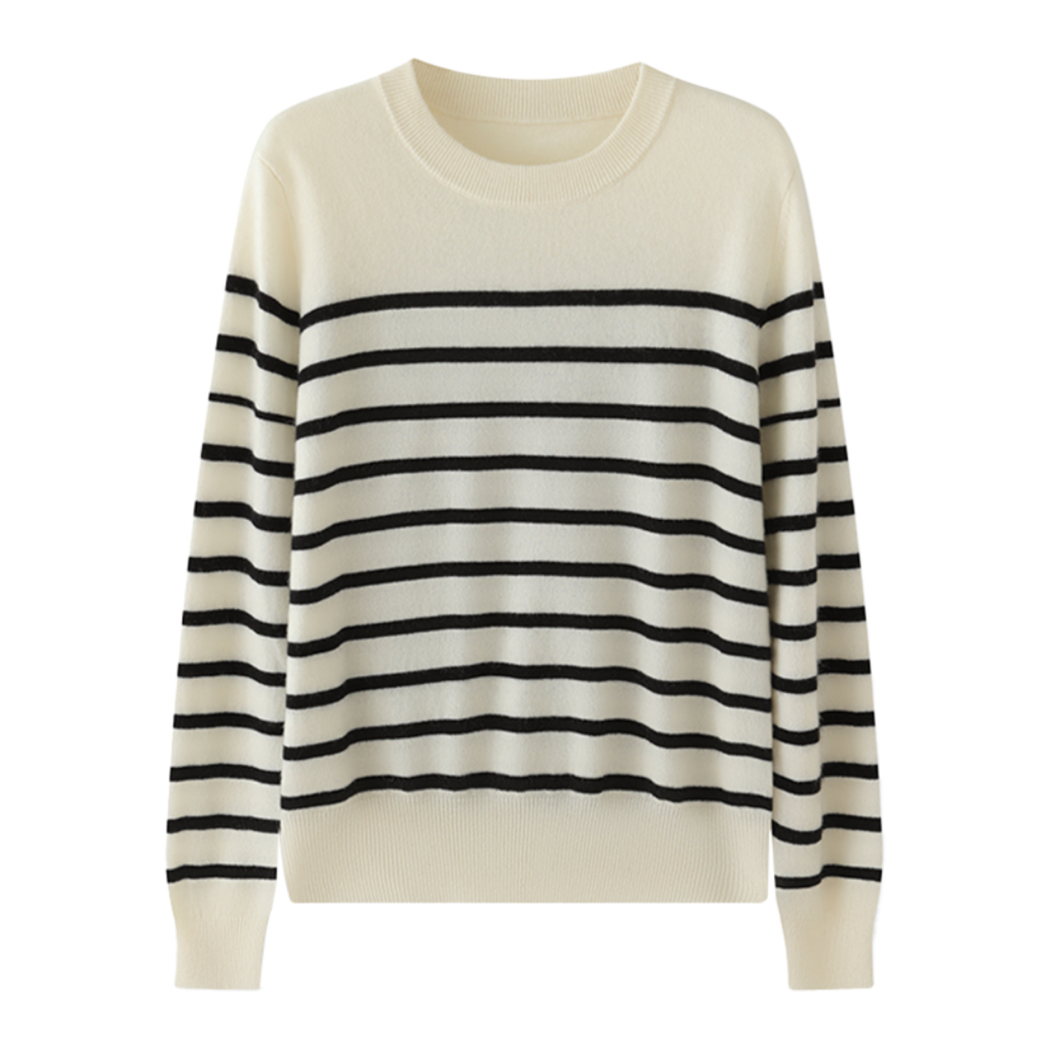 Pull Col Rond Rayé en Cachemire