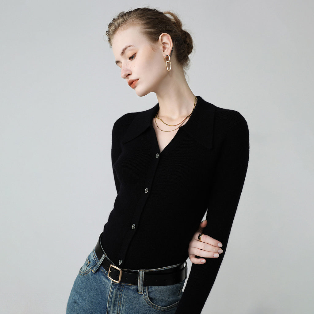 Cardigan Femme Col Polo en Cachemire