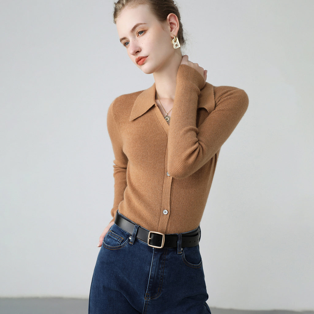 Cardigan Femme Col Polo en Cachemire