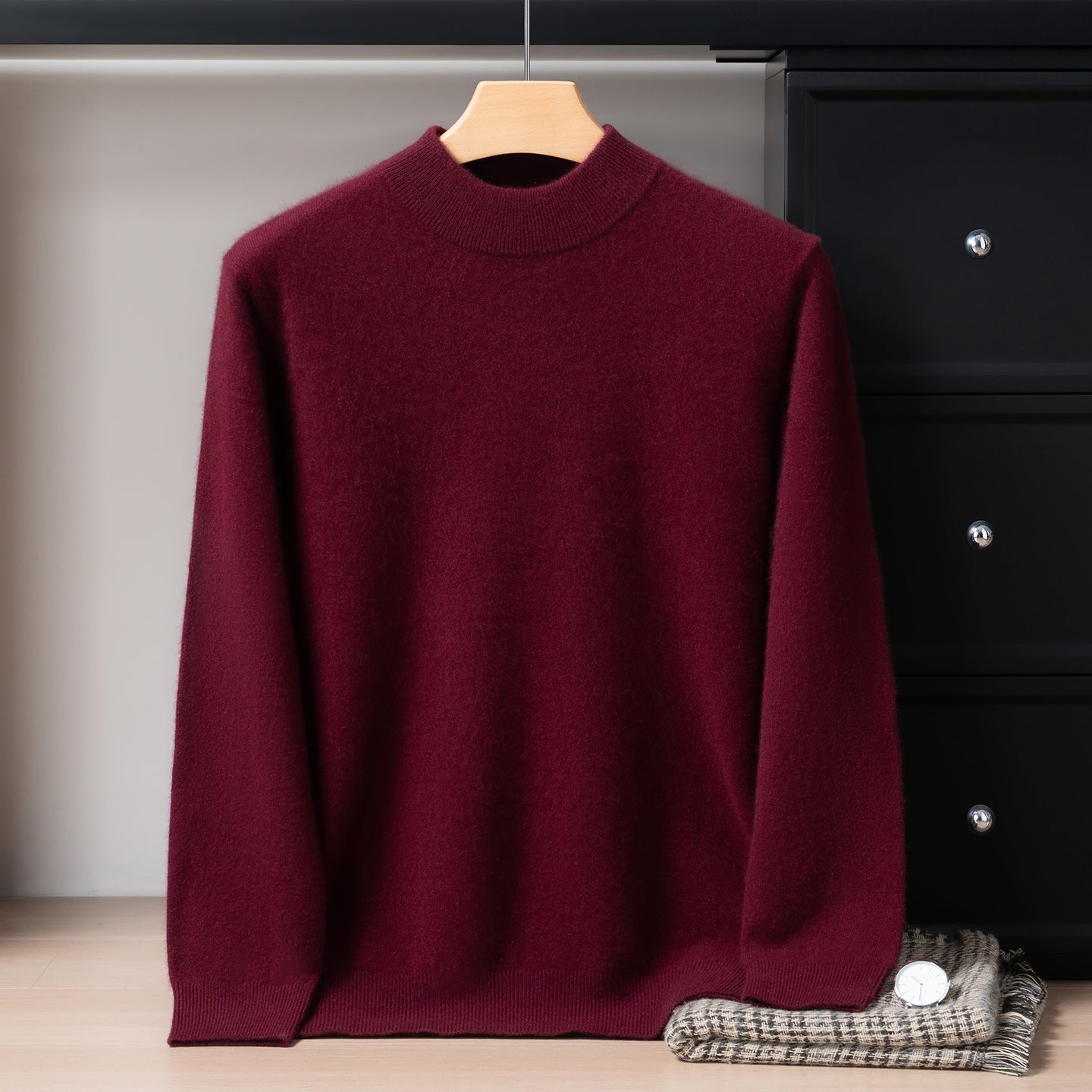 Pull Homme Classique en Cachemire avec Col Bordé