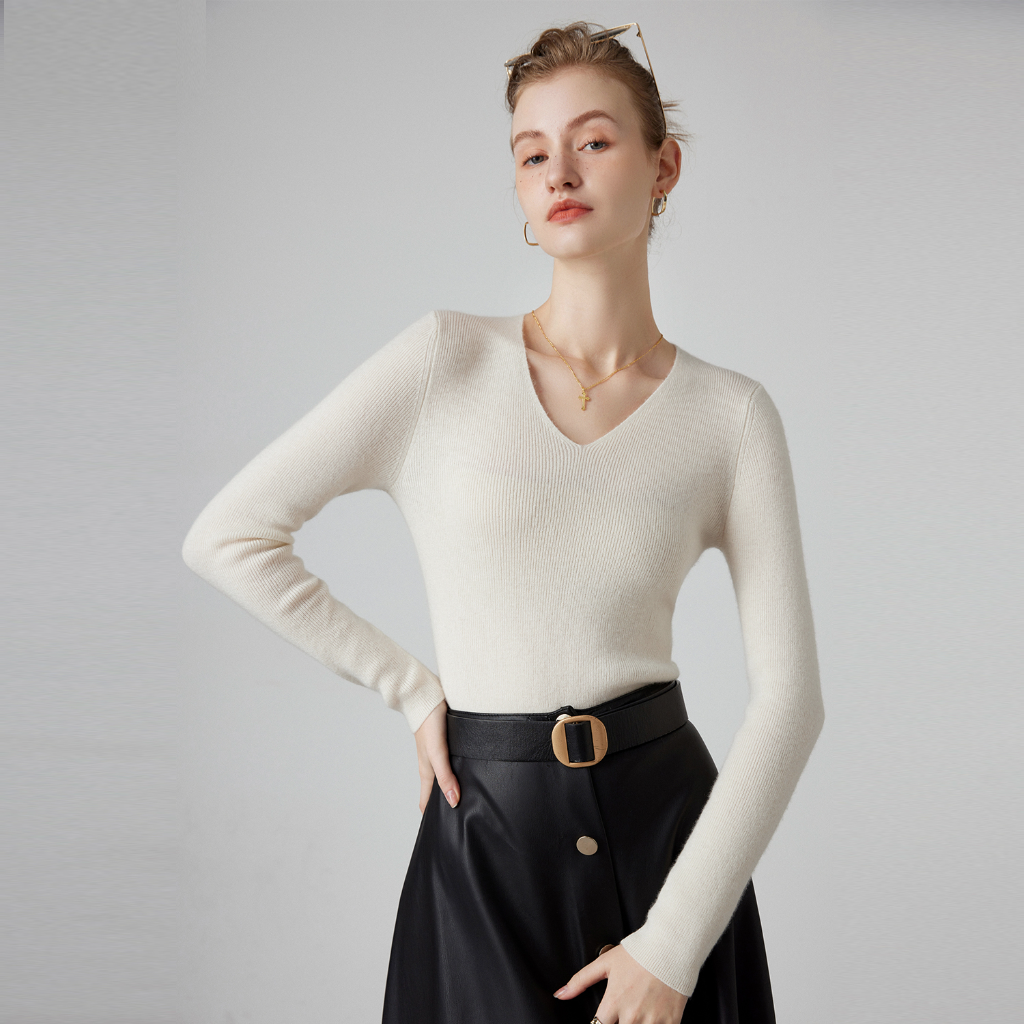 Pull Femme Col V en Cachemire Laine