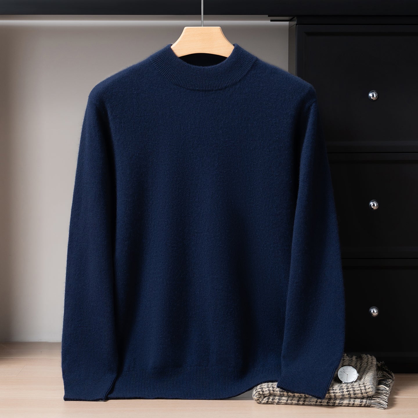 Pull Homme Classique en Cachemire avec Col Bordé