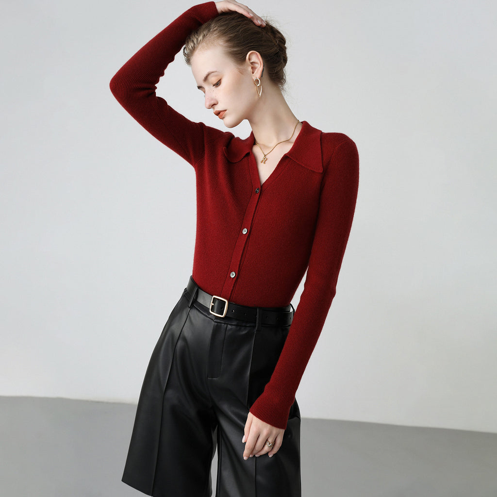 Cardigan Femme Col Polo en Cachemire