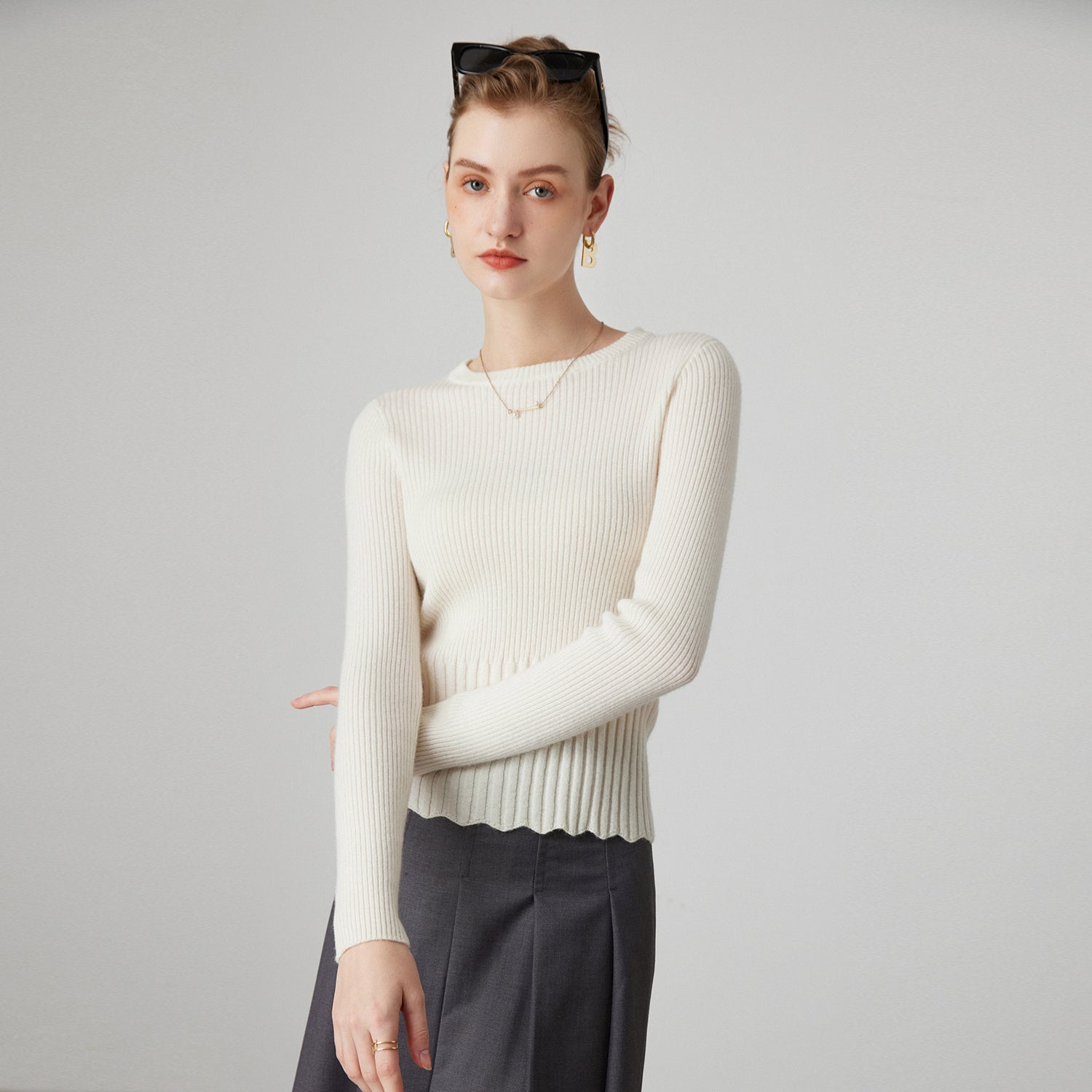 Pull en Cachemire à Ourlet Dentelle